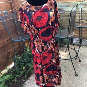 Red poppy and orange daisy dress
